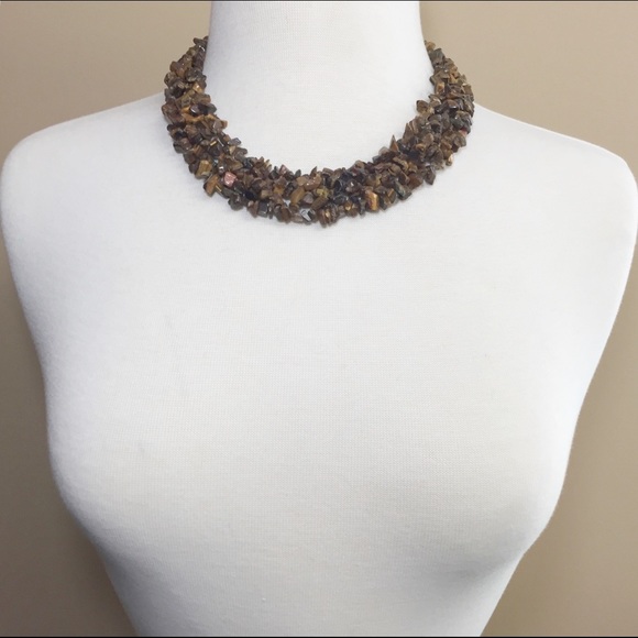 Brown Tigers Eye Stone Chip Necklace Earrings Set - Picture 3 of 3